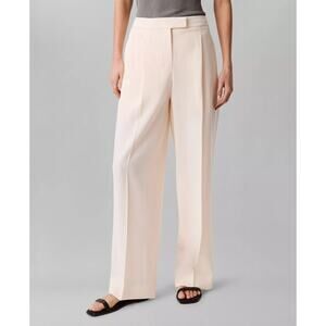 Calvin Klein Women's Soft Crepe Pleated Straight-Leg Pants Ecru Size 14R 0088